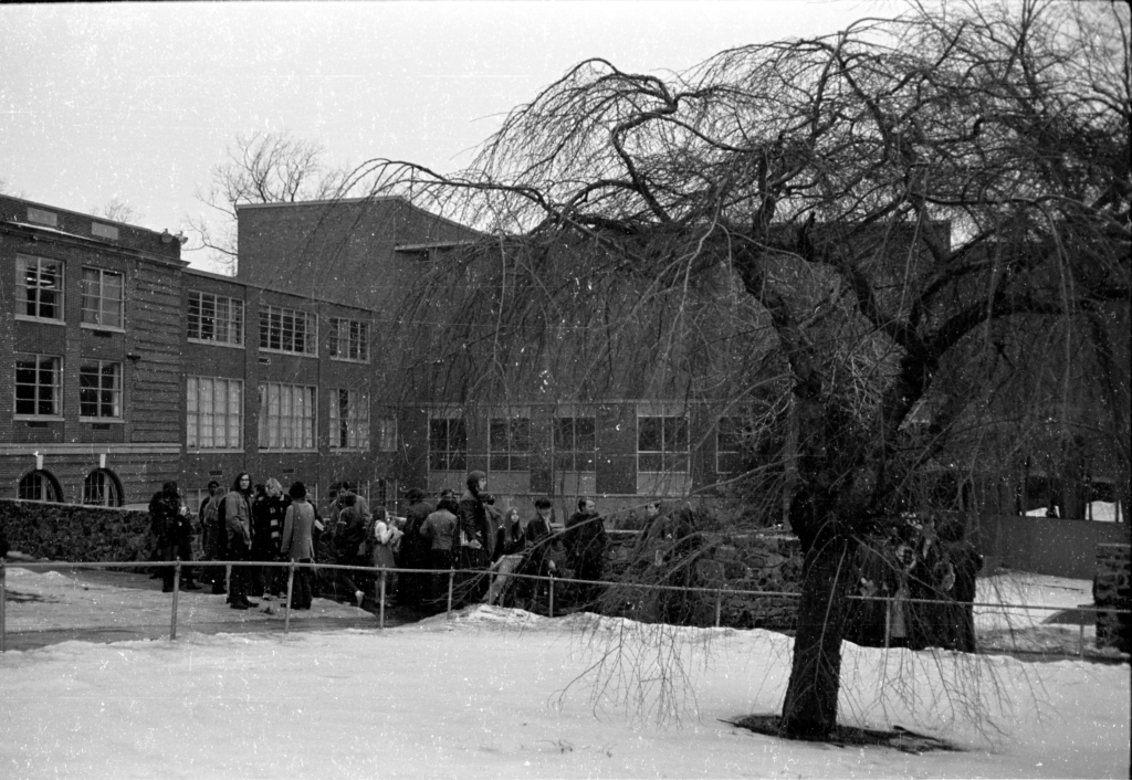 Group at the MHS Amphitheater Wall, Snow on Ground