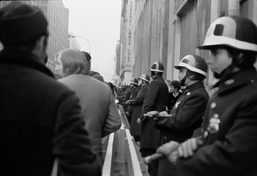 Police Line Between Barricades and Draft Board