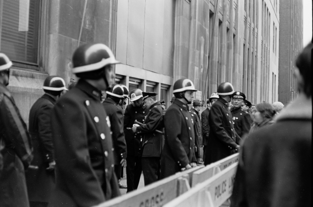 Police Line protecting draft board office